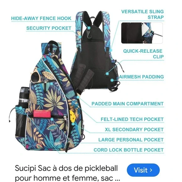 Sucipi Pickleball Bag Sling Backpack Tropical Leaf Purple Multi New XL9011070 - Picture 3 of 9